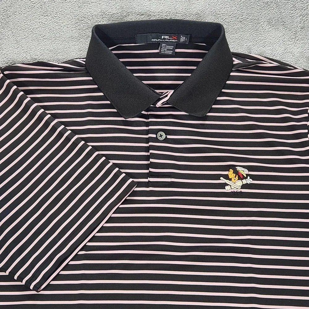 RLX Ralph Lauren Polo Shirt Mens Large Black Pink Philadelphia Cricket‎ Club